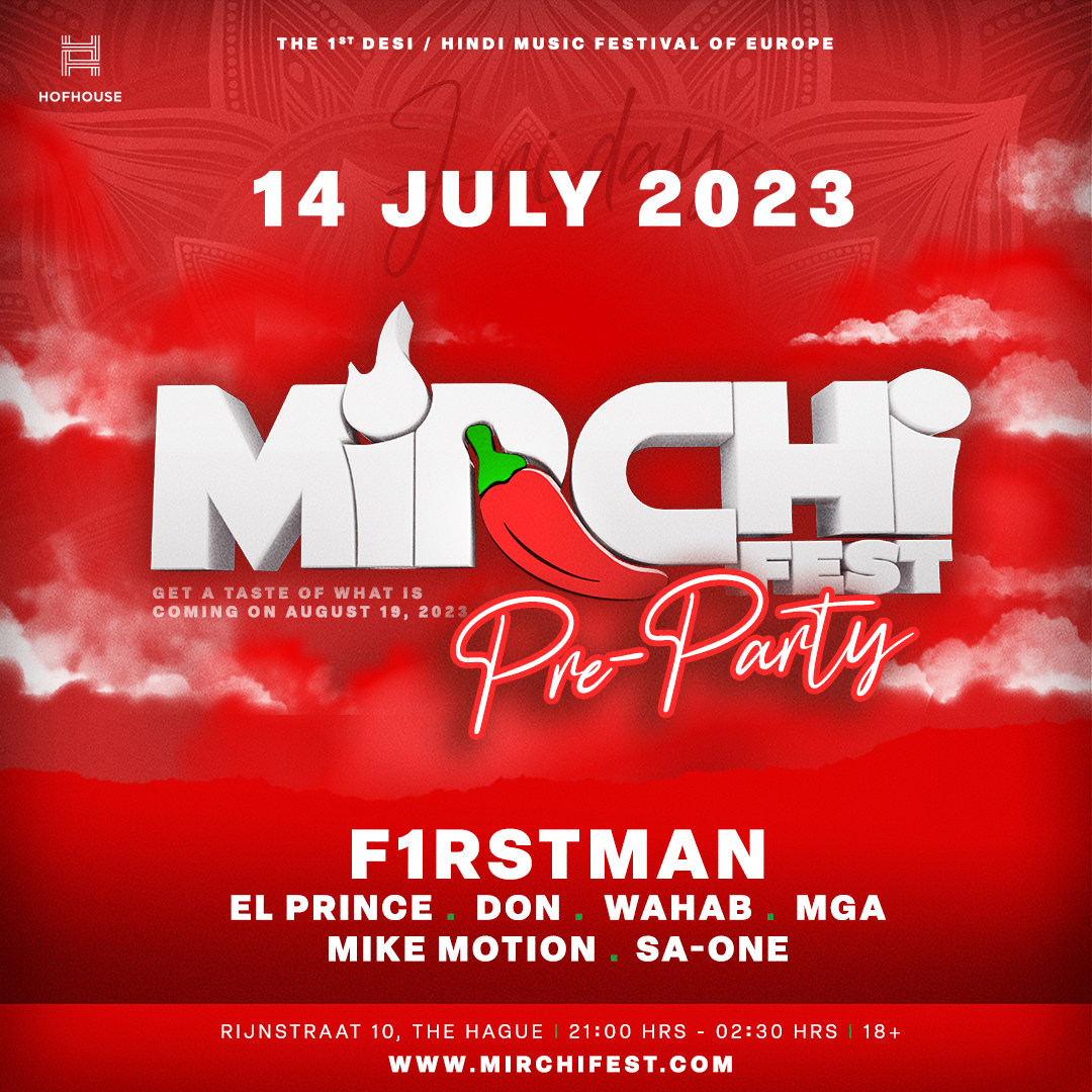 Flyer MirchiFest Pre-Party met F1rstman
