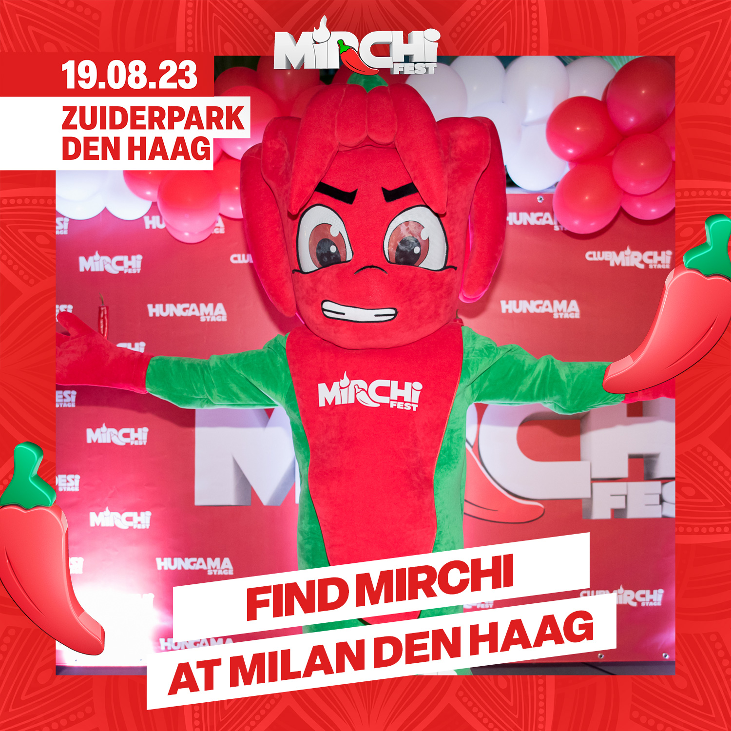 Mirchi mascotte bij Milan Den Haag